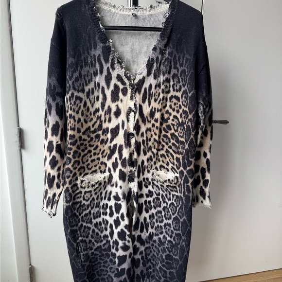 R13 Leopard Print Cardigan in Black and Cream - Picture 2 of 11